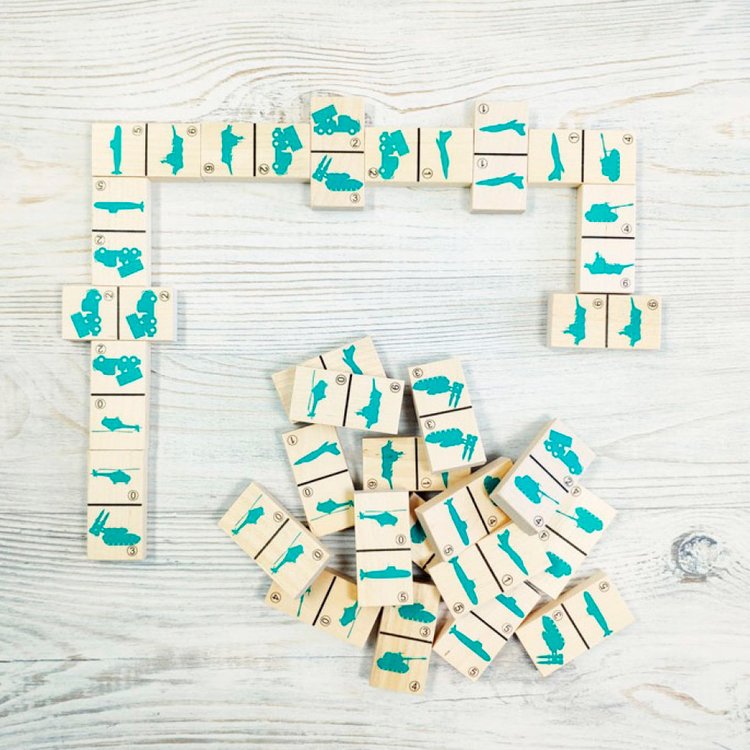 Деревянная развивающая игра Пелси «Домино детское Военная техника» — картинка 6