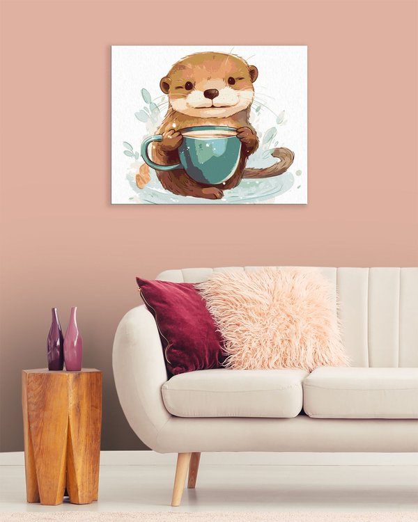 Картина по номерам «Выдра с чашечкой кофе» — картинка 3