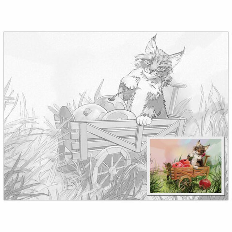 Холст на картоне с контуром BRAUBERG ART CLASSIC «Кот», 30х40 см, грунтованный, хлопок — картинка 2
