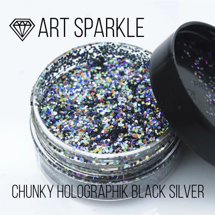 Глиттер крупный Chunky Holographic Black Silver, 50 г, Craftsmen.store — картинка 2