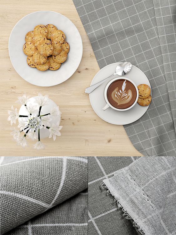 Ткань Лен, 140 г/м², 5 м x 150 см, цвет: серый, принт клетка, TBY — картинка 6