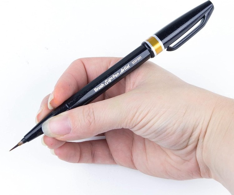 Браш пен Brush Sign Pen Artist, ultra-fine, 0,5 - 5 мм, цвет: охра, Pentel — картинка 6