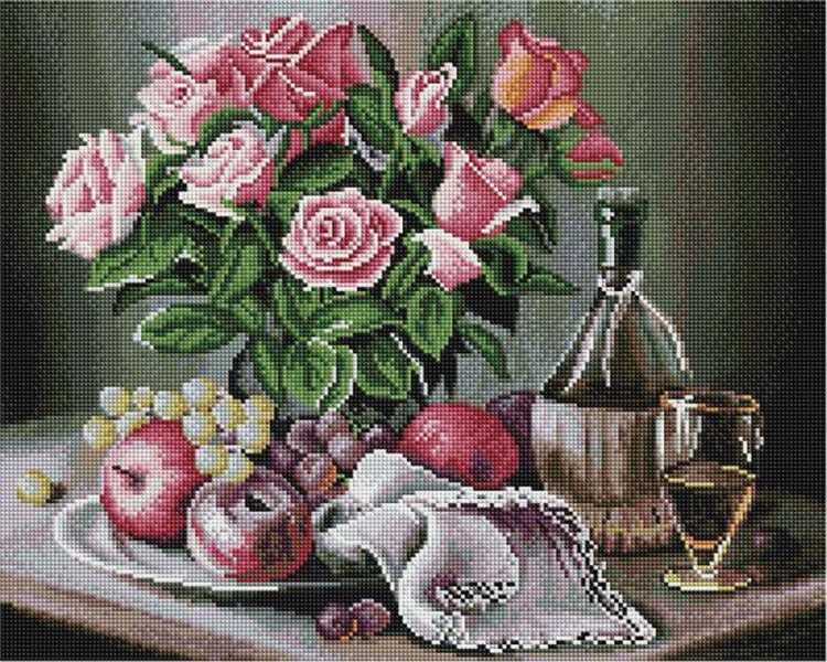 Алмазная вышивка «Натюрморт с яблоками и виноградом»