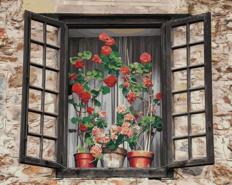 Картина по номерам «Цветы в окне»
