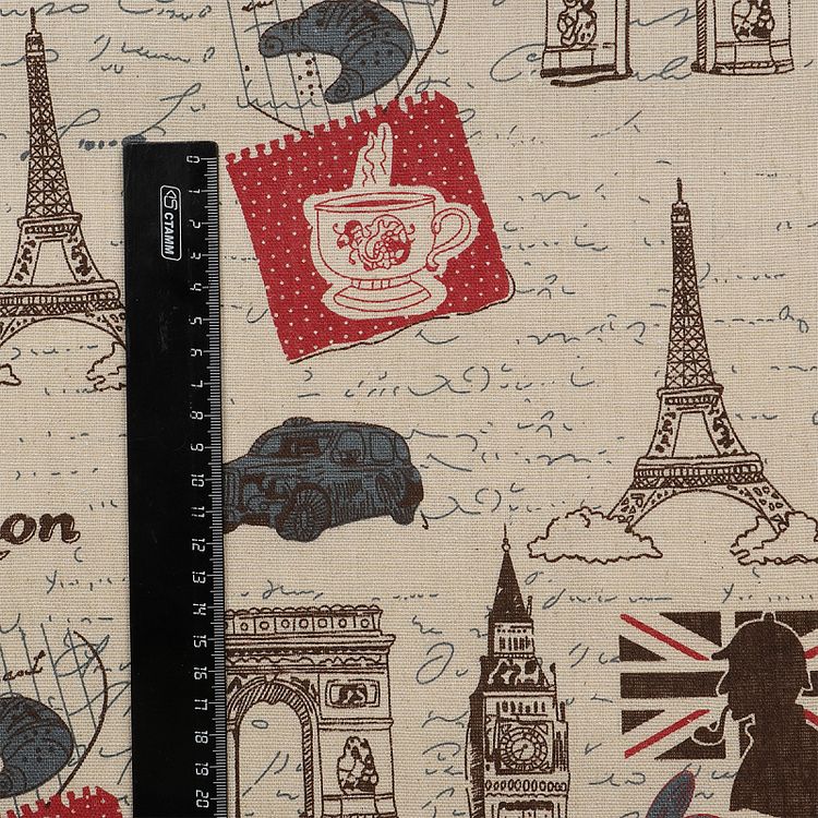 Ткань льняная, 3 м x 150 см, 140 г/м², цвет: бежевый, принт, TBY — картинка 5