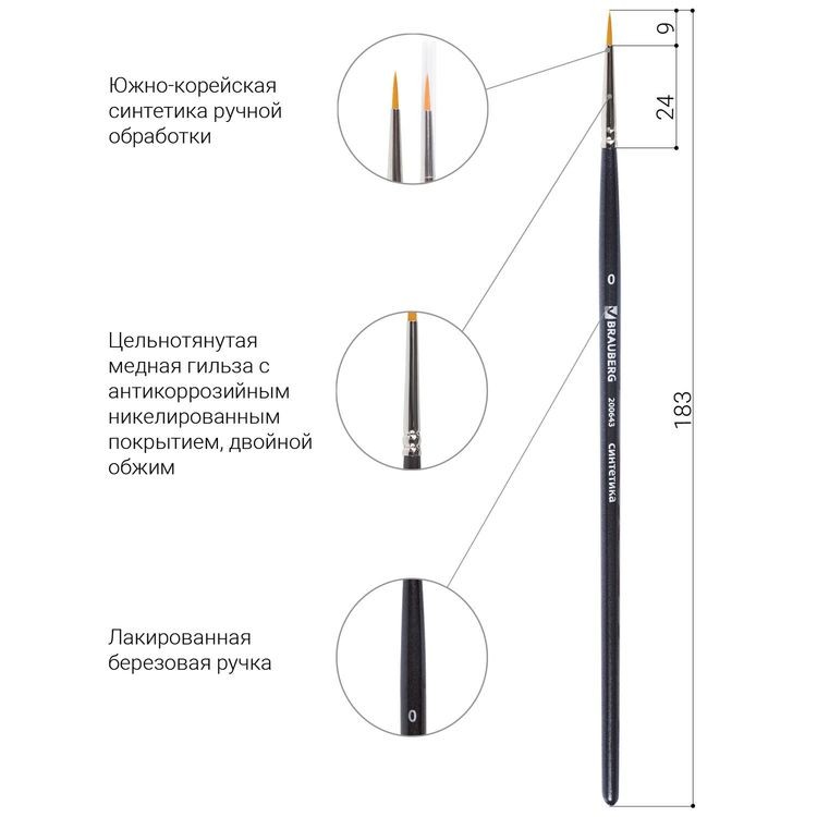 Кисть BRAUBERG ART круглая №0 (синтетика) — картинка 3