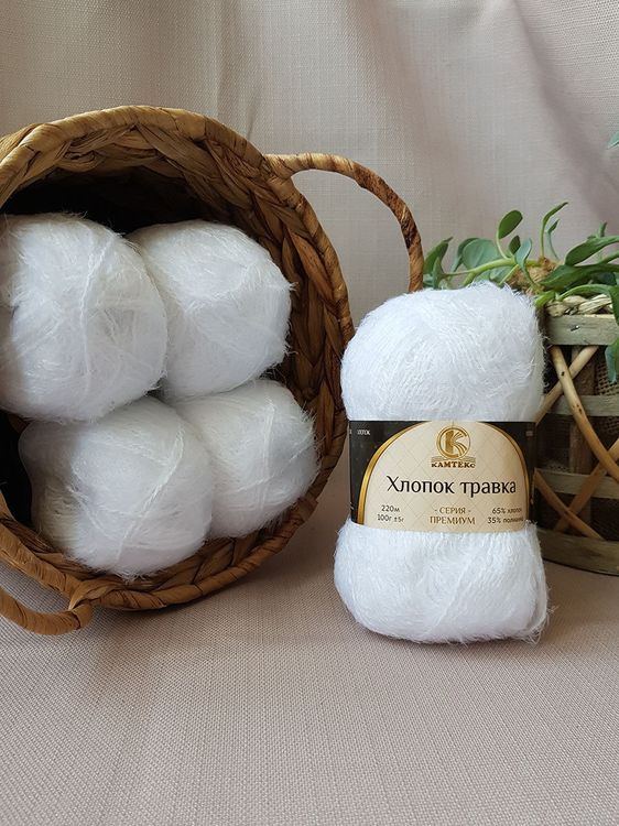 Пряжа Камтекс Хлопок травка (205), белый, 5 шт. по 100 г — картинка 2