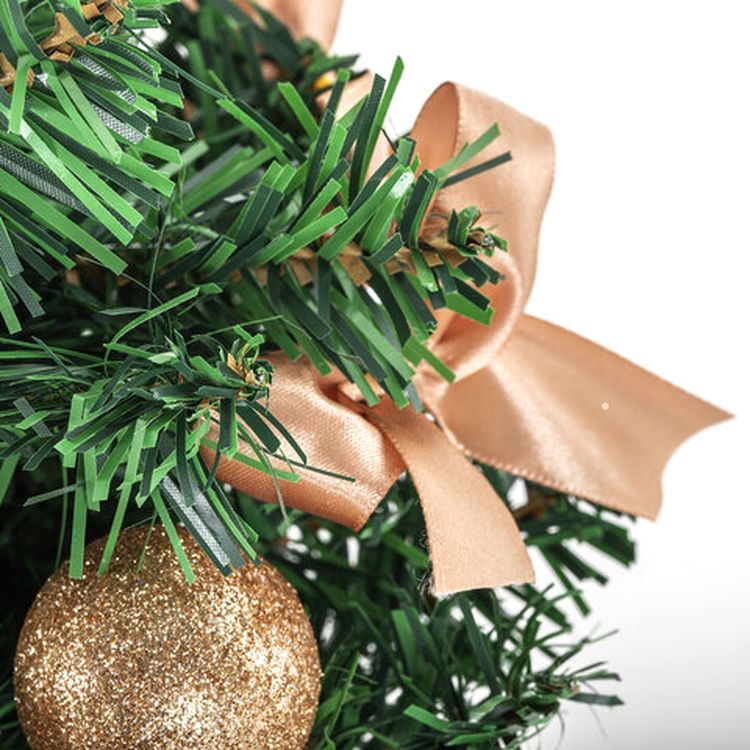 Ель искусственная декоративная 30 см, цвет украшений: кремовое золото — картинка 2