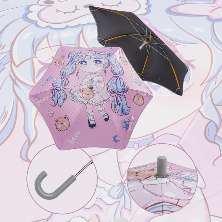 Зонт детский Милая девочка, трость, 6 спиц, механический, антишторм — картинка 3