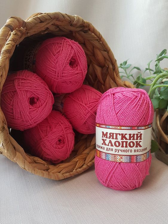 Пряжа Камтекс Мягкий хлопок (190), фуксия, 5 шт. по 100 г — картинка 2