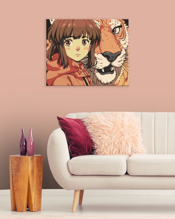 Картина по номерам «Аниме девочка с тигром» — картинка 3
