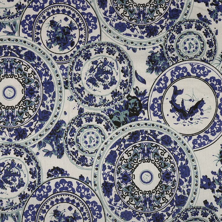 Ткань льняная, 3 м x 150 см, 140 г/м², цвет: синий, орнамент, TBY — картинка 4