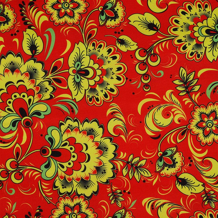 Ткань Габардин, 3 м x 155 см, 140 г/м², цвет: орнамент красный, желтый, IDEAL