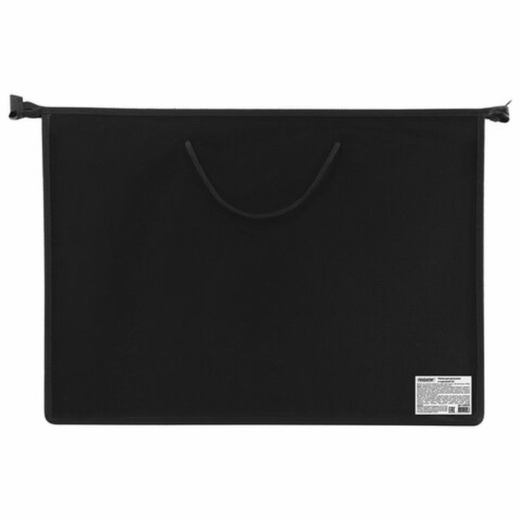 Папка для рисунков и чертежей А3, ручки-шнурок, пластик, молния сверху, ПИФАГОР, черная — картинка 4