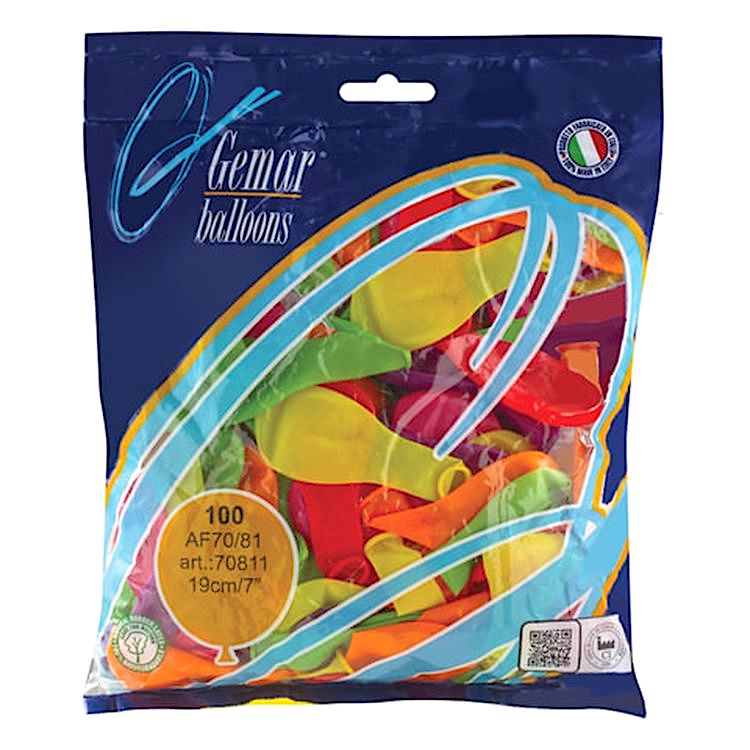 Шары воздушные 7&quot; (18 см), комплект 100 шт., 12 неоновых цветов — картинка 2