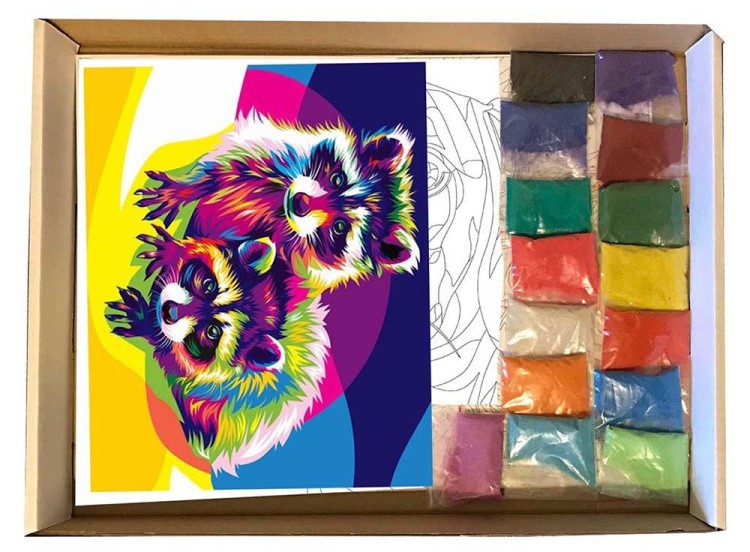 Картина цветным песком «Еноты» — картинка 3