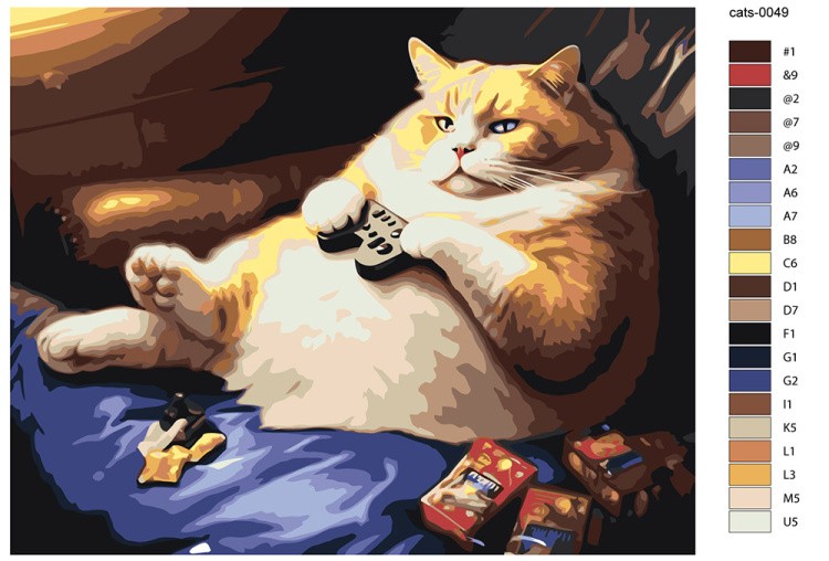 Картина по номерам «Толстый рыжий кот играет в приставку на диване» — картинка 2