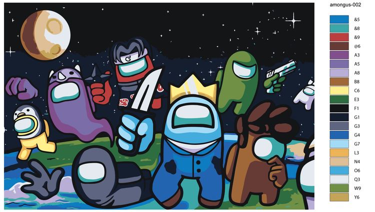 Картина по номерам «Among Us Амонг Ас: Герои в космосе» — картинка 2