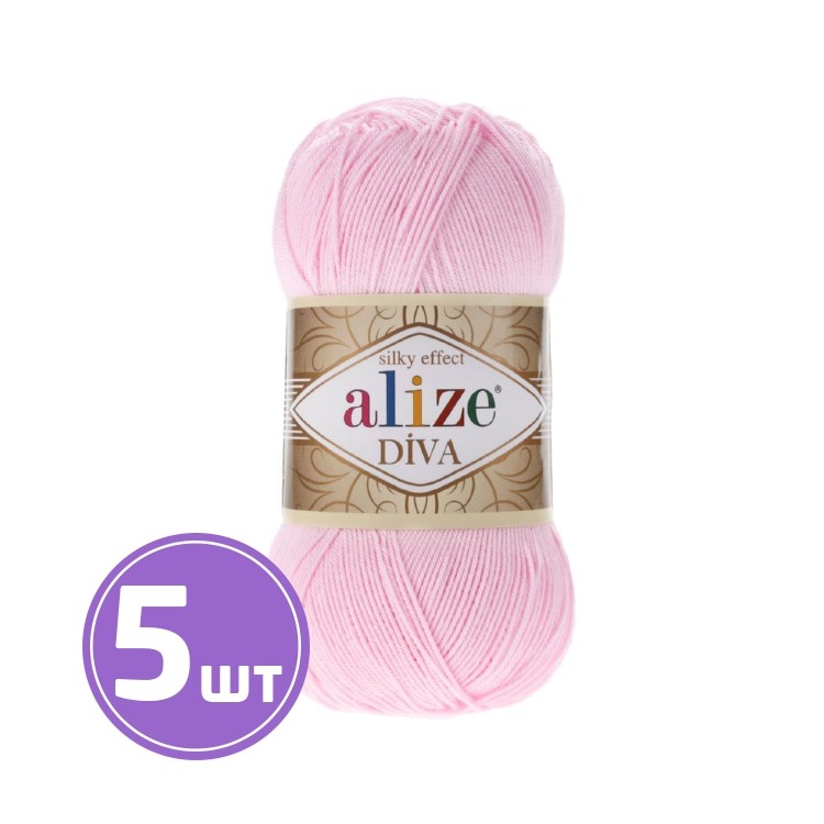 Пряжа ALIZE Diva Silk effekt (185), детский розовый, 5 шт. по 100 г