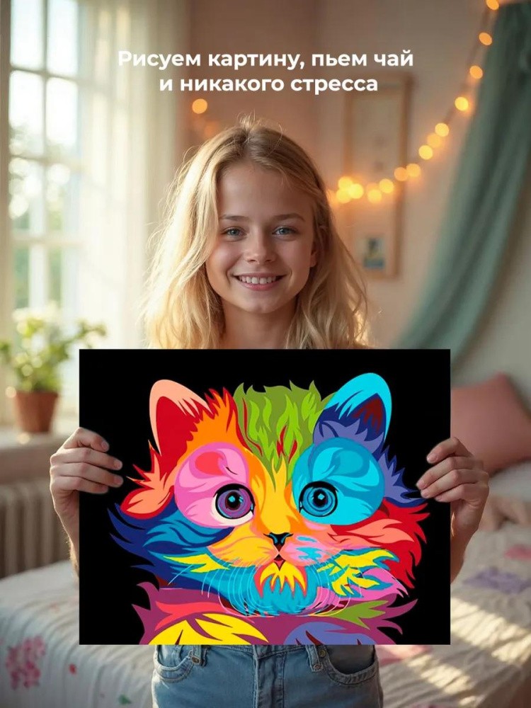 Картина по номерам «Радужный котенок» — картинка 7