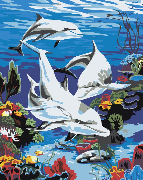 Картина по номерам «Дельфины в море»