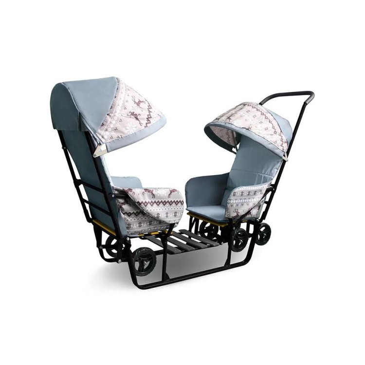 Санки детские для двойни с колесами, олени коричневые — картинка 4