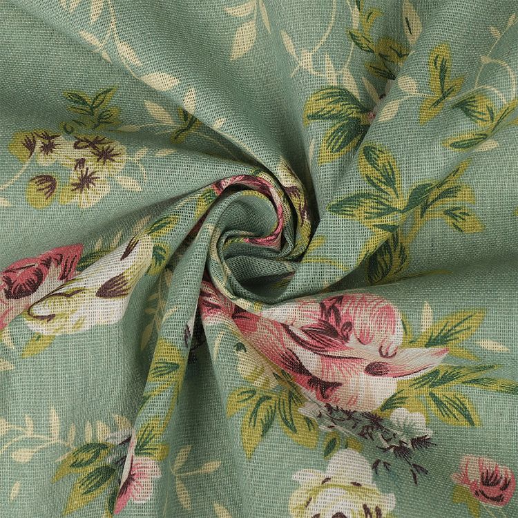 Ткань Лен, 140 г/м², 5 м x 150 см, цвет: зеленый, цветочный принт, TBY — картинка 2