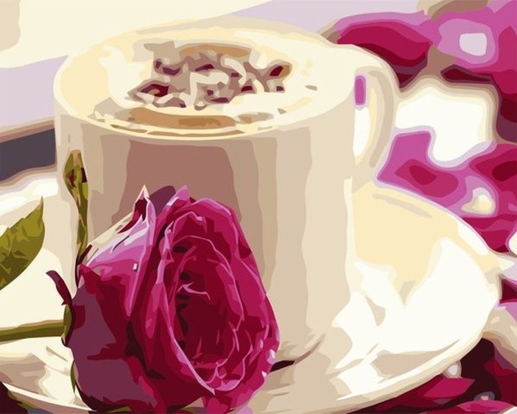 Картина по номерам «Кофе и роза»