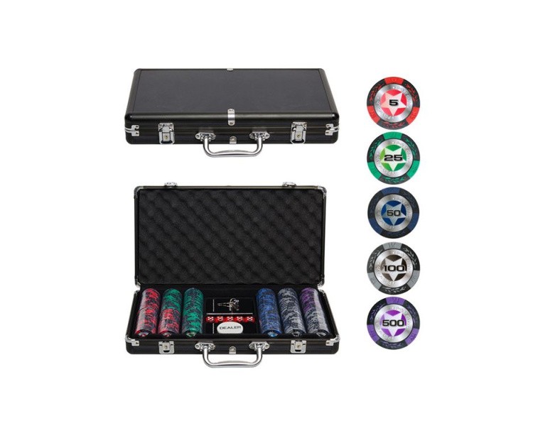 Покерный набор Black Stars, 300 фишек 14 г с номинал. в чемодане, карты пластик+ сукно