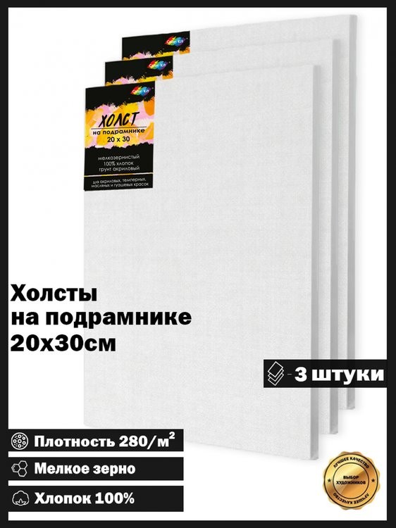 Комплект из 3 холстов на подрамнике 280 г/м, 20х30 см