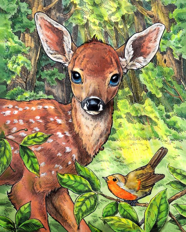 Алмазная вышивка «Олененок в лесу» — картинка 2