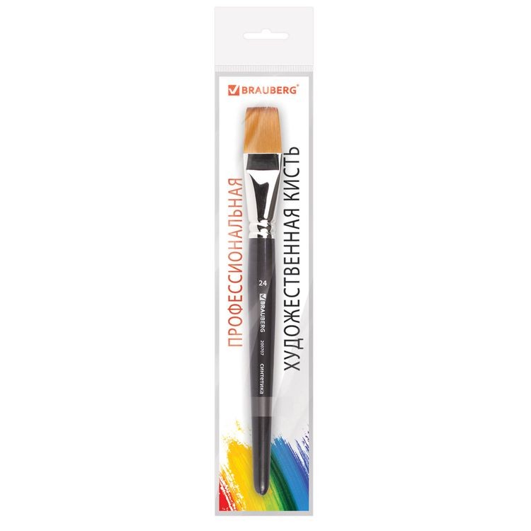 Кисть художественная профессиональная Art Classic, синтетика мягкая под колонок, плоская, № 24, короткая ручка, Brauberg — картинка 2