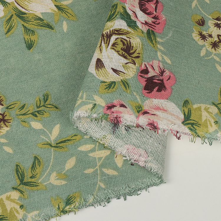 Ткань Лен, 140 г/м², 5 м x 150 см, цвет: зеленый, цветочный принт, TBY — картинка 6
