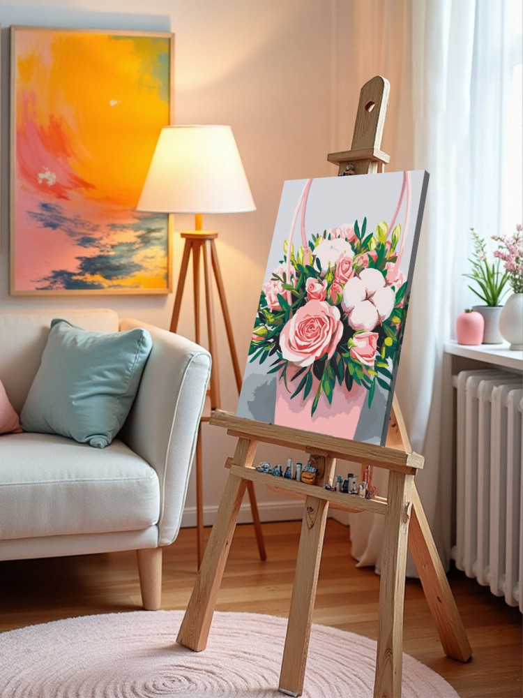 Картина по номерам Цветы розы и хлопок в корзинке — картинка 10