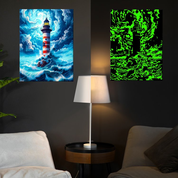 Картина по номерам со светящейся краской «Маяк во время шторма» — картинка 3