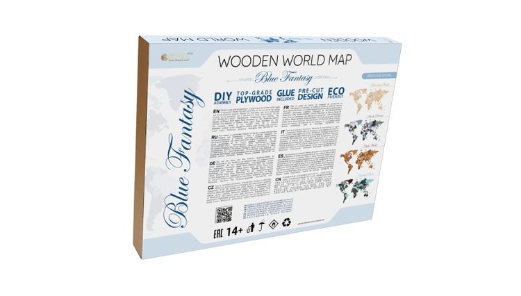 EWA Деревянная «Карта Мира» настенная, объемная 3 уровня, размер S (100x55 см), цвет: синий — картинка 3