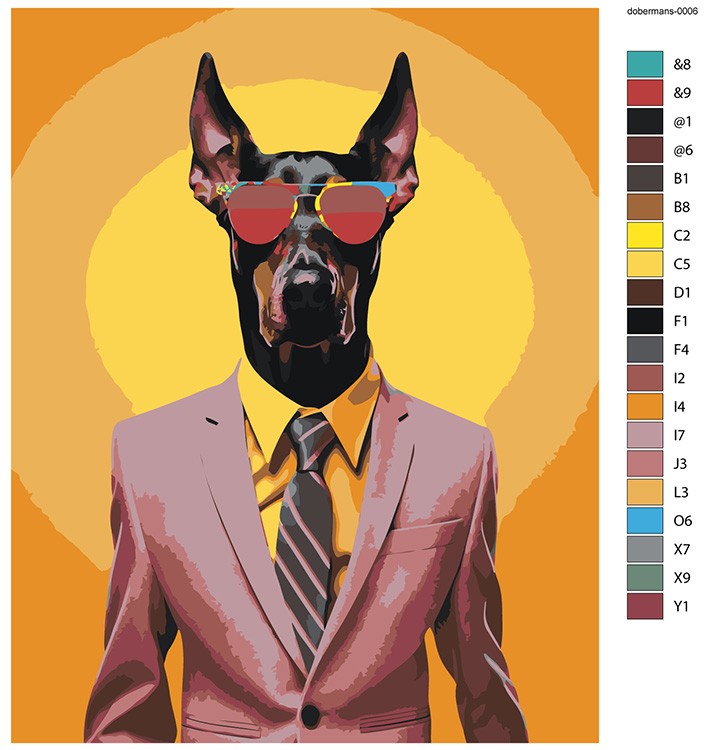 Картина по номерам «Собака доберман в костюме и очках» — картинка 2