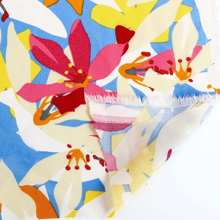 Ткань Софт, 5 м x 150 см, 105 г/м², цвет: голубой, цветочный принт, TBY — картинка 3