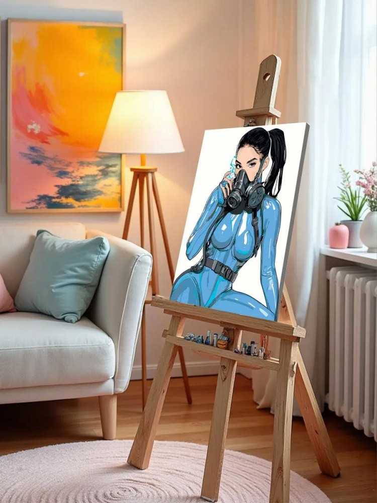 Картина по номерам «Девушка в латексе с противогазом, бдсм» — картинка 10