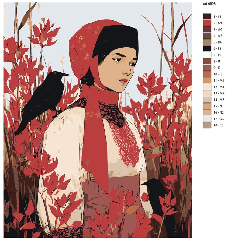 Картина по номерам Девушка и птицы в русском народном — картинка 2