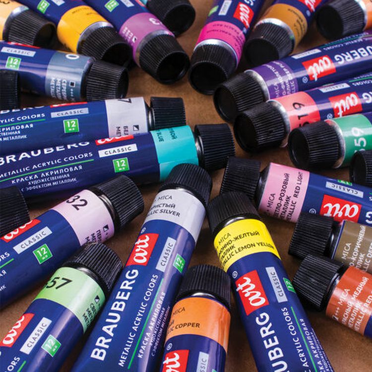 Краски акриловые художественные металлик BRAUBERG ART CLASSIC, набор 24 шт, в тубах 12 мл — картинка 7