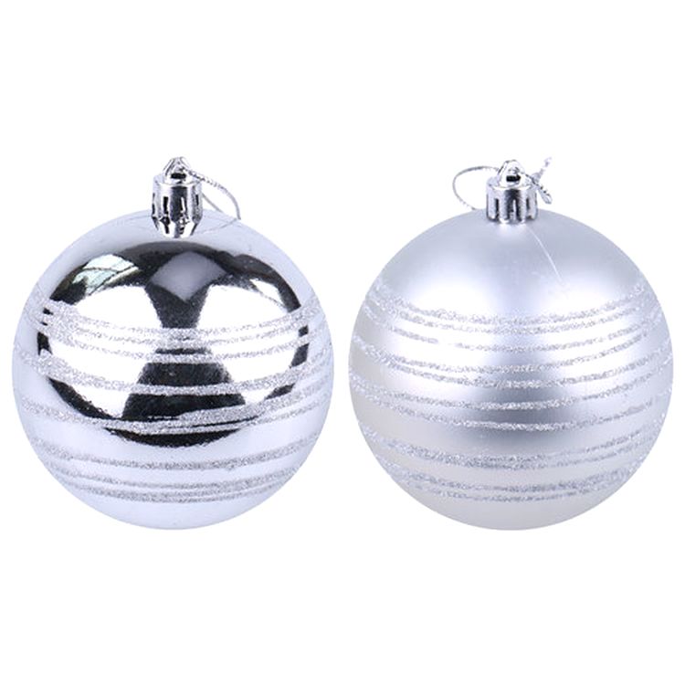 Шары елочные с узором, набор 6 шт., пластик, 8 см, серебристые (3 глянцевых, 3 матовых) — картинка 3