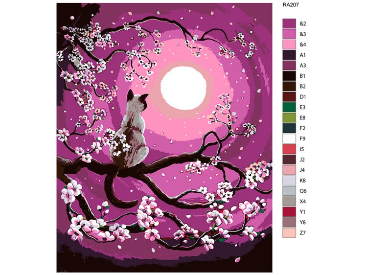 Картина по номерам «Котик на сакуре» — картинка 2