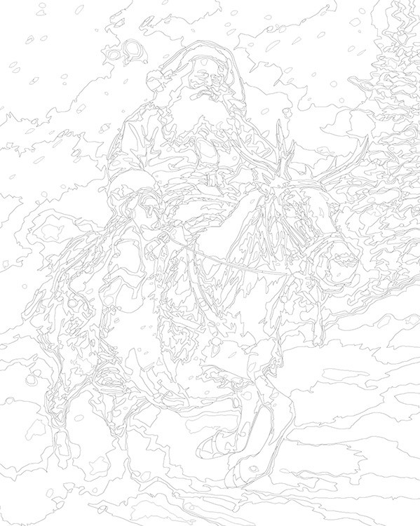 Картина по номерам «Новогодняя: Дед Мороз верхом на олене» — картинка 3