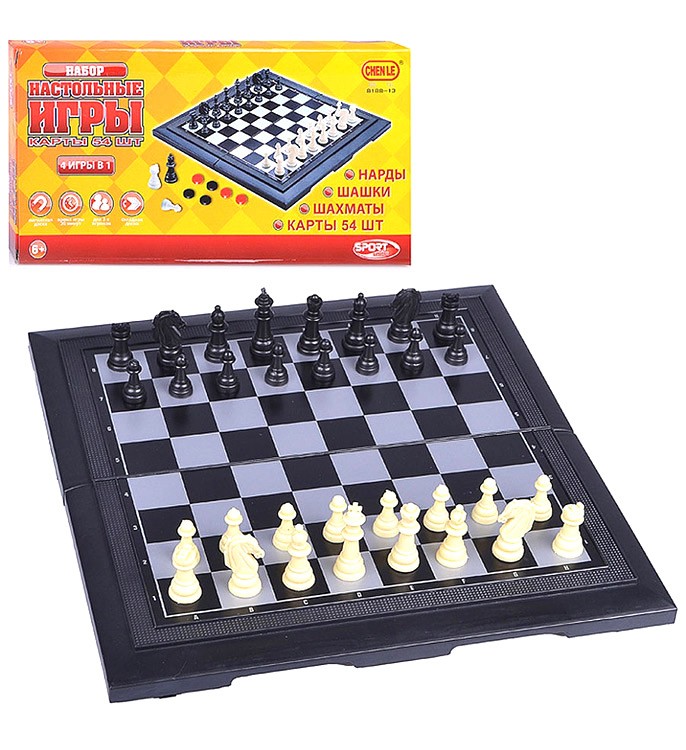 Игра настольная 4 в 1. Шахматы, шашки, нарды, карты — картинка 2