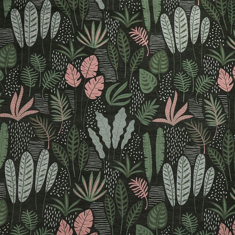 Ткань льняная, 3 м x 150 см, 140 г/м², цвет: зеленый, растительный принт, TBY — картинка 2