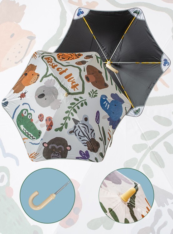 Зонт детский Веселое сафари, трость, 6 спиц, механический, антишторм — картинка 2
