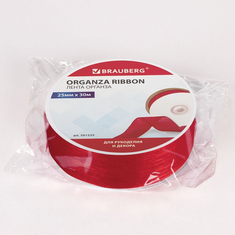Лента органза, ширина 25 мм, длина 30 м, красная, Brauberg — картинка 4