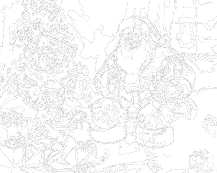 Картина по номерам «Новогодняя: Дед Мороз и дети с подарками» — картинка 3