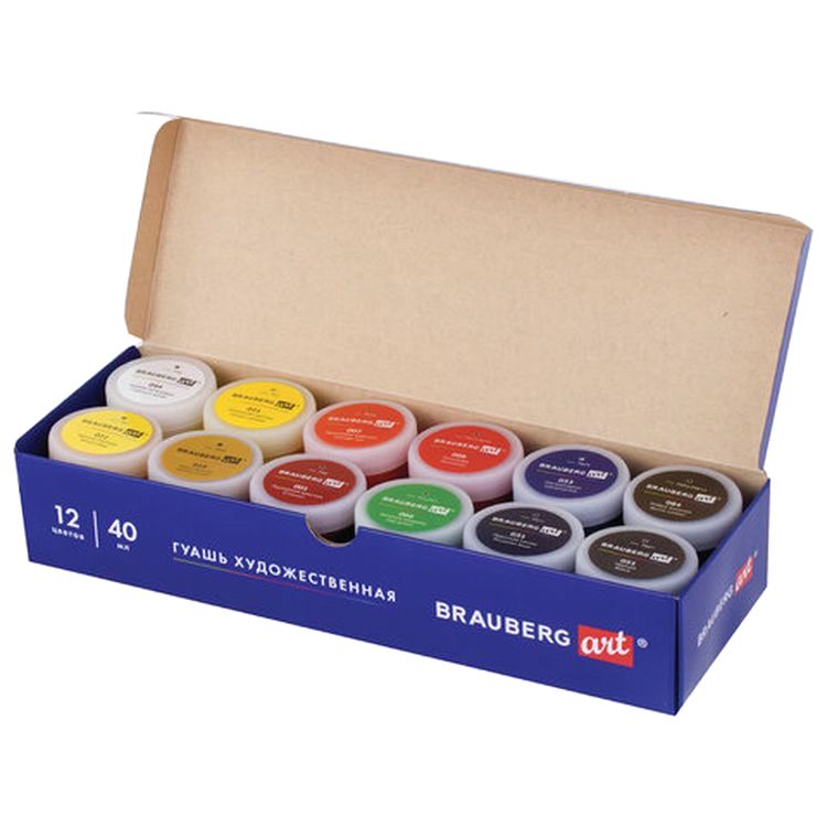 Гуашь художественная Brauberg ART CLASSIC, набор 12 цветов в баночках по 40 мл — картинка 2